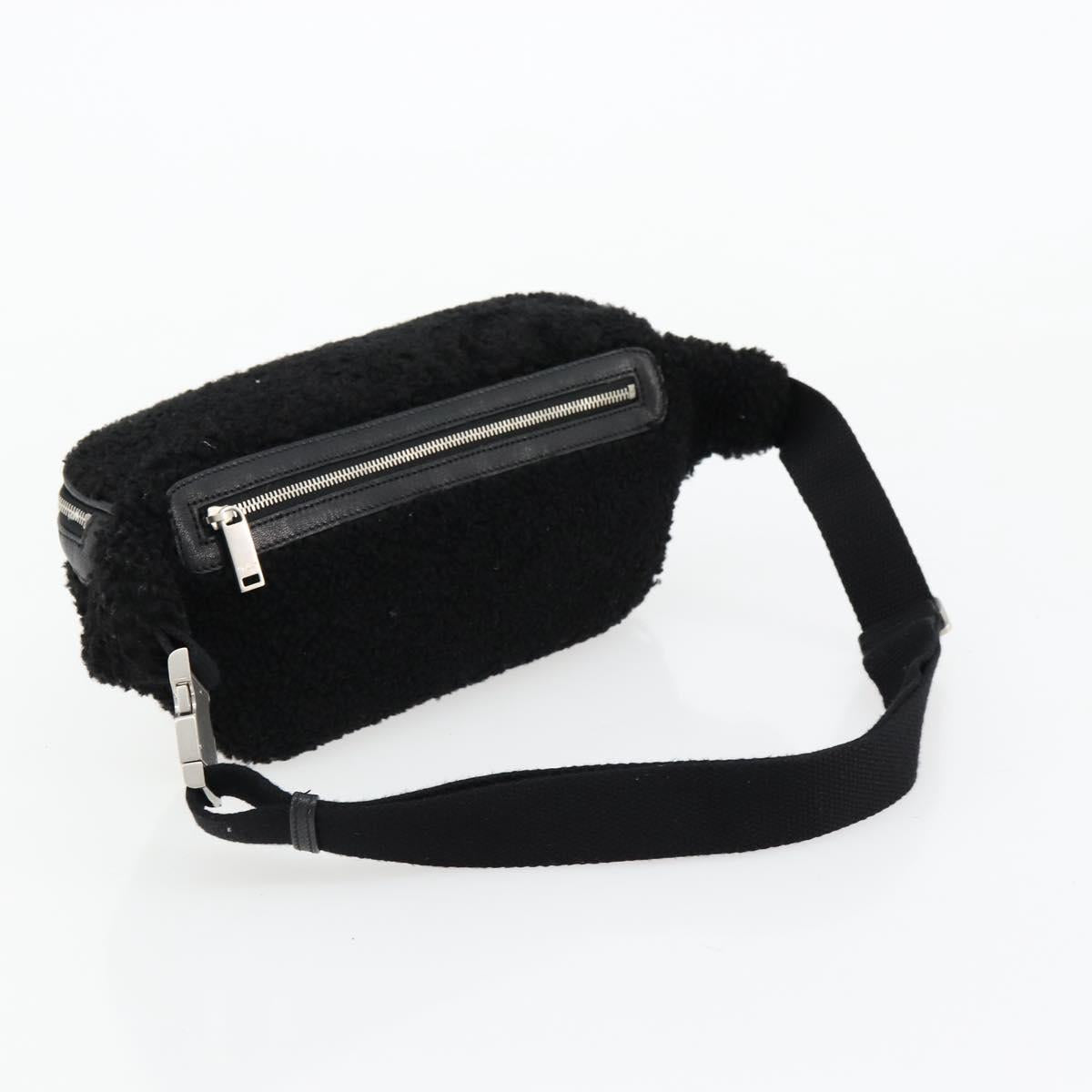 SAINT LAURENT Bore Waist bag Cotton Black Silver Auth 179295A