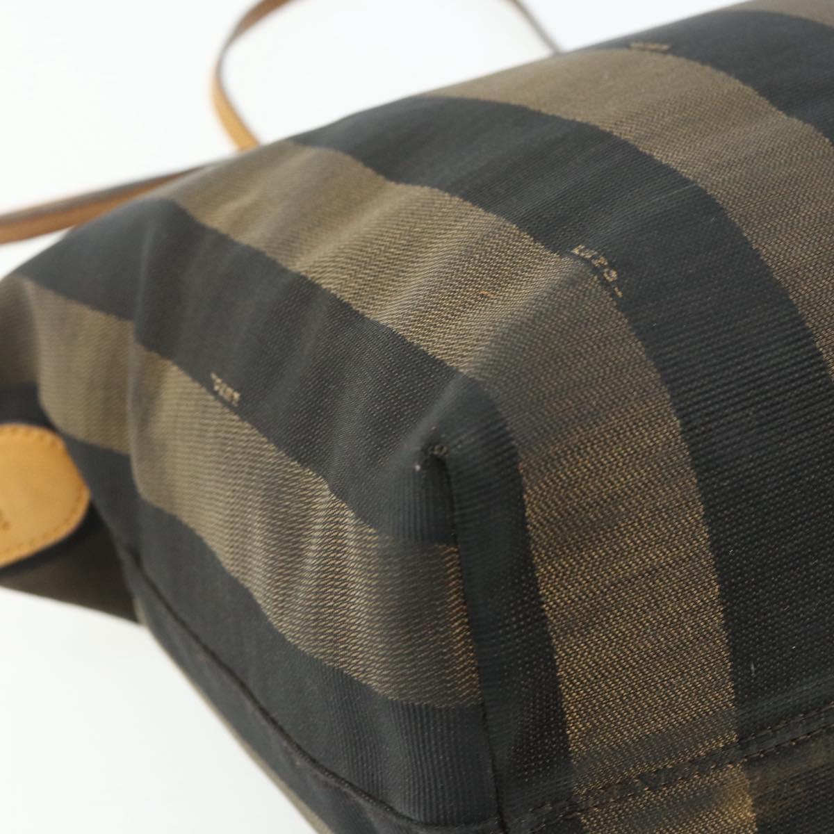 FENDI Pecan Canvas Tote Bag Brown Black Auth 179296