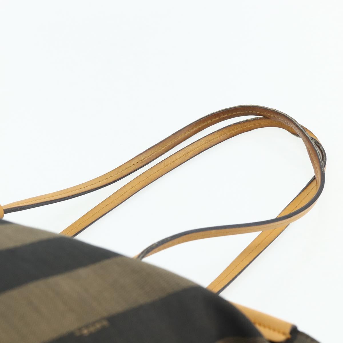 FENDI Pecan Canvas Tote Bag Brown Black Auth 179296