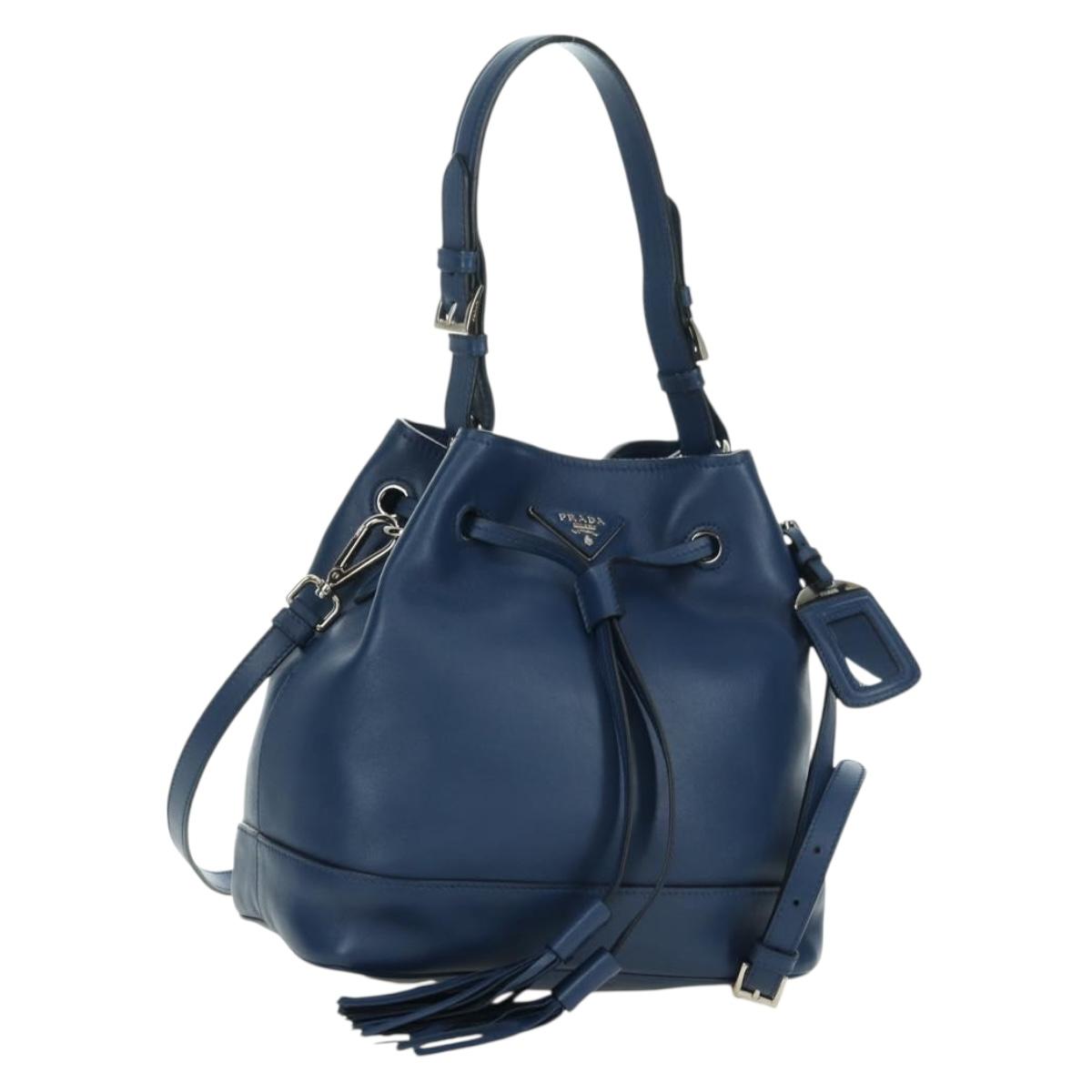 PRADA Shoulder Bag Leather 2way Navy Silver Auth 179301M
