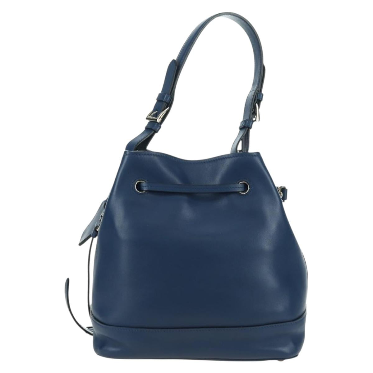 PRADA Shoulder Bag Leather 2way Navy Silver Auth 179301M