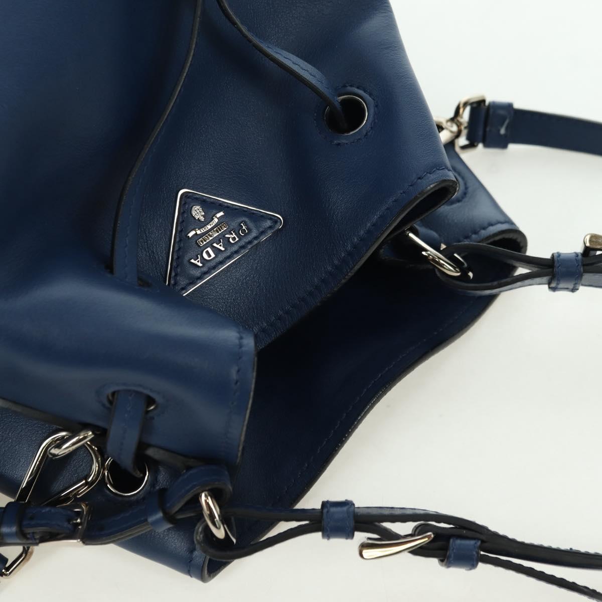 PRADA Shoulder Bag Leather 2way Navy Silver Auth 179301M