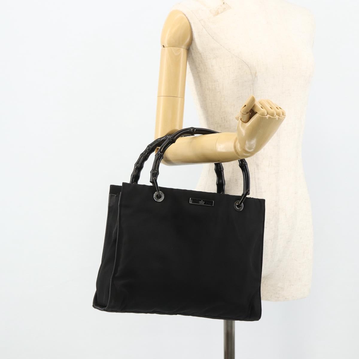 GUCCI Bamboo Hand Bag Nylon Black Silver 002 1016 Auth 179302
