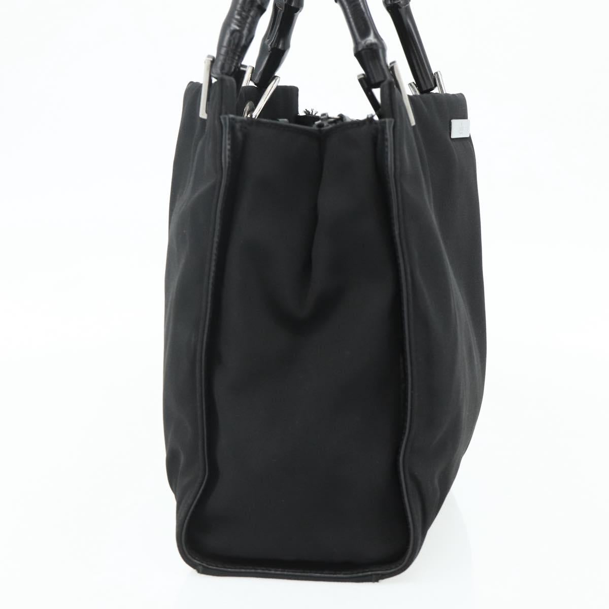 GUCCI Bamboo Hand Bag Nylon Black Silver 002 1016 Auth 179302