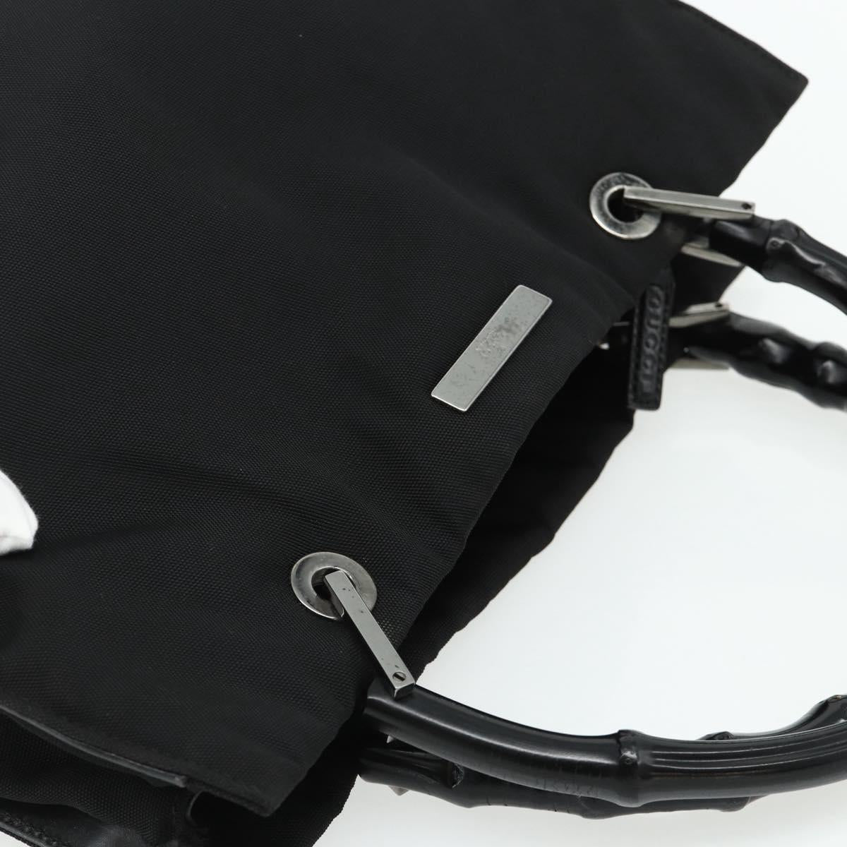 GUCCI Bamboo Hand Bag Nylon Black Silver 002 1016 Auth 179302
