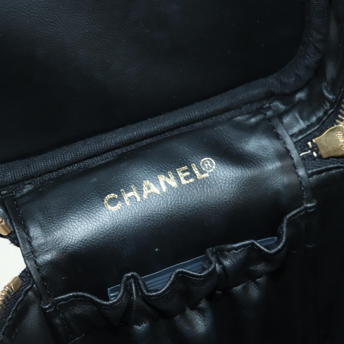 CHANEL Vanity Hand Bag Caviar Skin Black Gold CC Auth 179303SAV