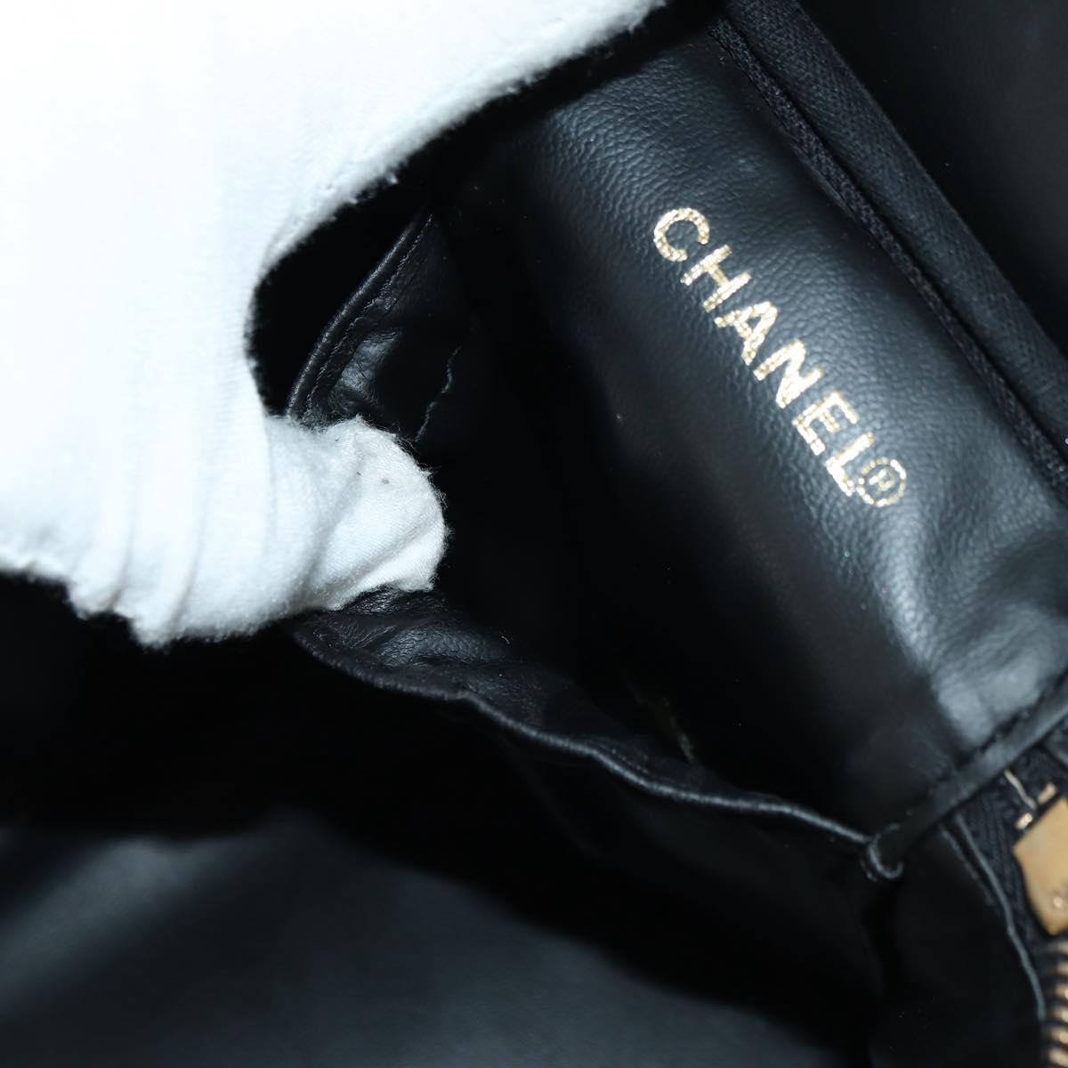 CHANEL Vanity Hand Bag Caviar Skin Black Gold CC Auth 179303SAV