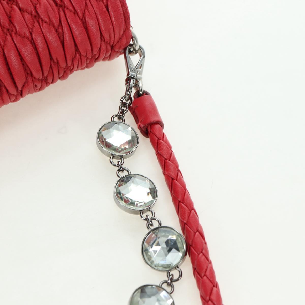 Miu Miu Matelasse Chain Shoulder Bag Leather Red Silver Auth 179306M