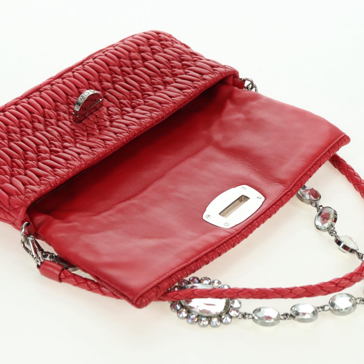 Miu Miu Matelasse Chain Shoulder Bag Leather Red Silver Auth 179306M