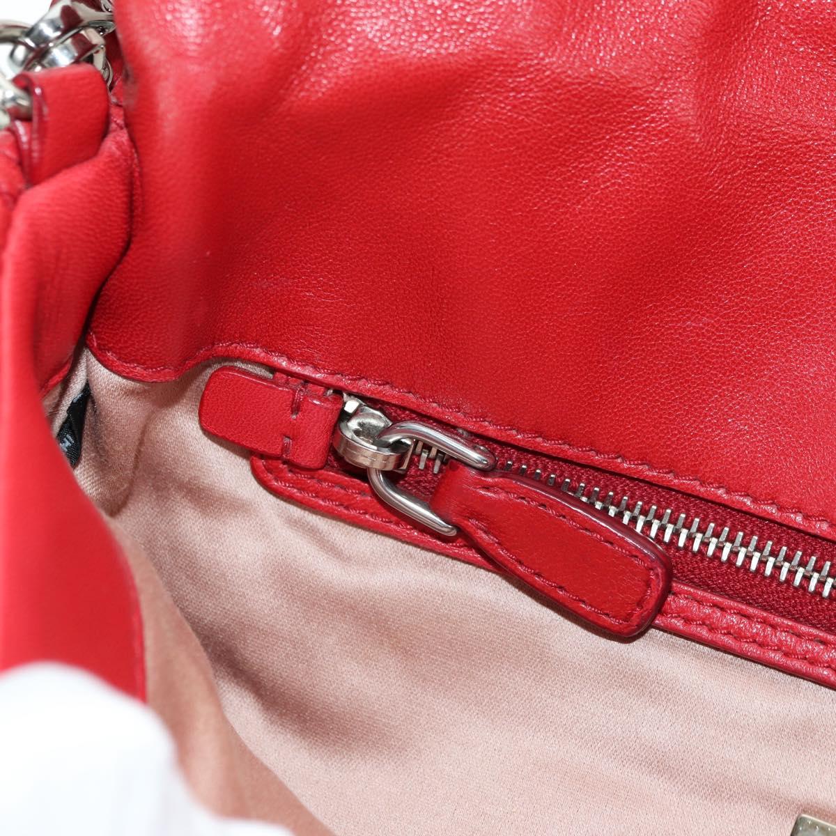 Miu Miu Matelasse Chain Shoulder Bag Leather Red Silver Auth 179306M