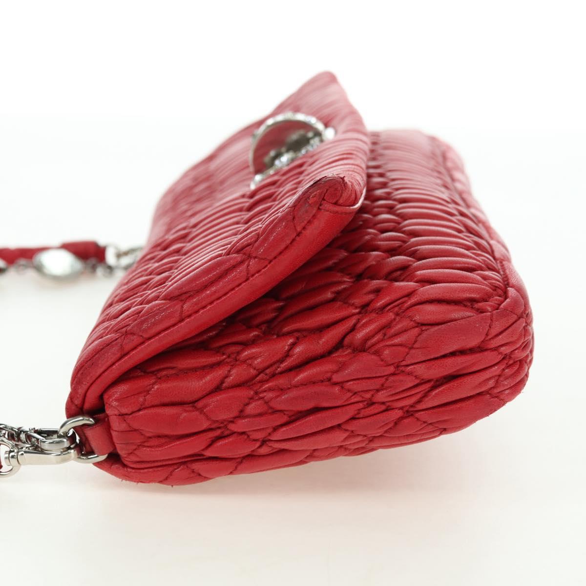 Miu Miu Matelasse Chain Shoulder Bag Leather Red Silver Auth 179306M