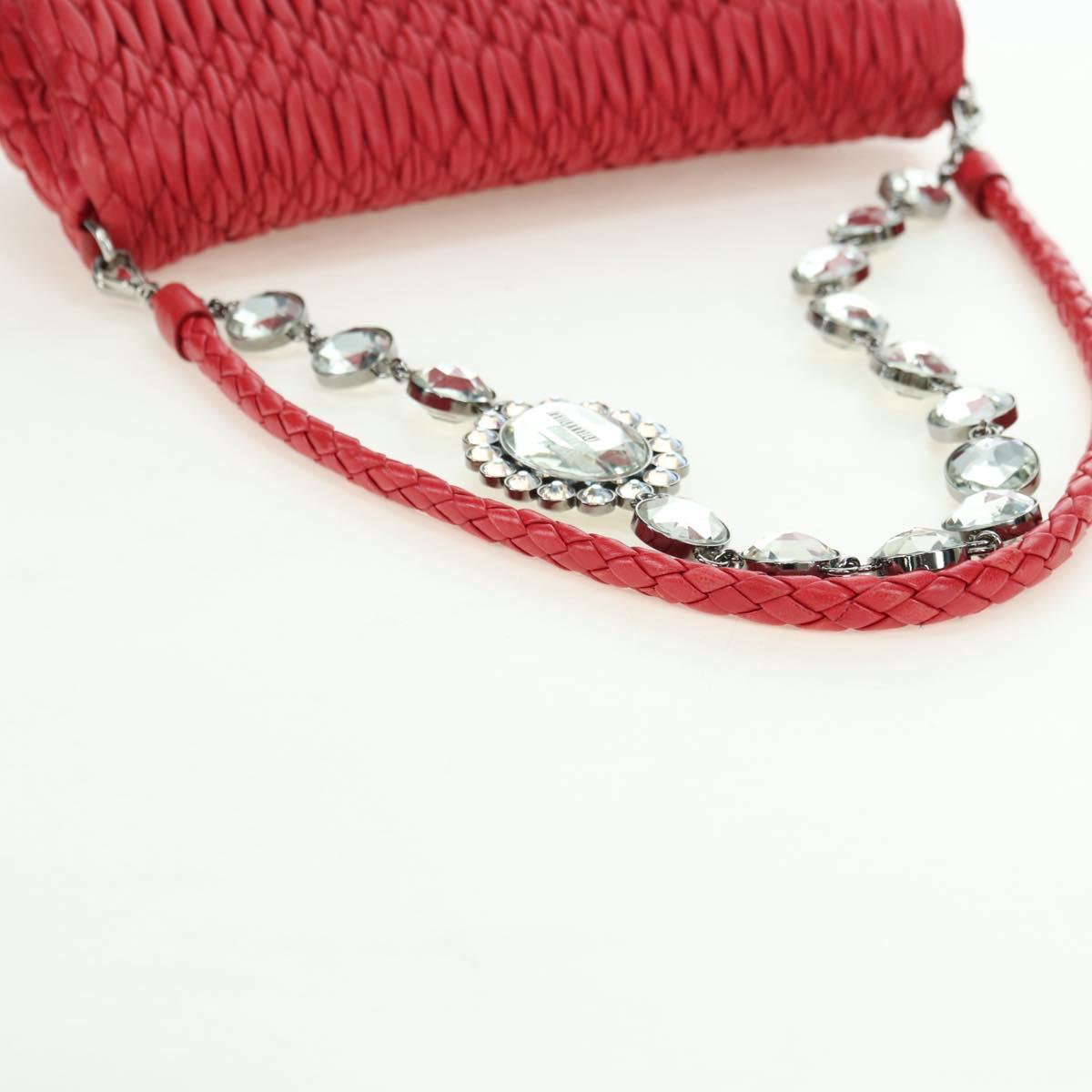 Miu Miu Matelasse Chain Shoulder Bag Leather Red Silver Auth 179306M