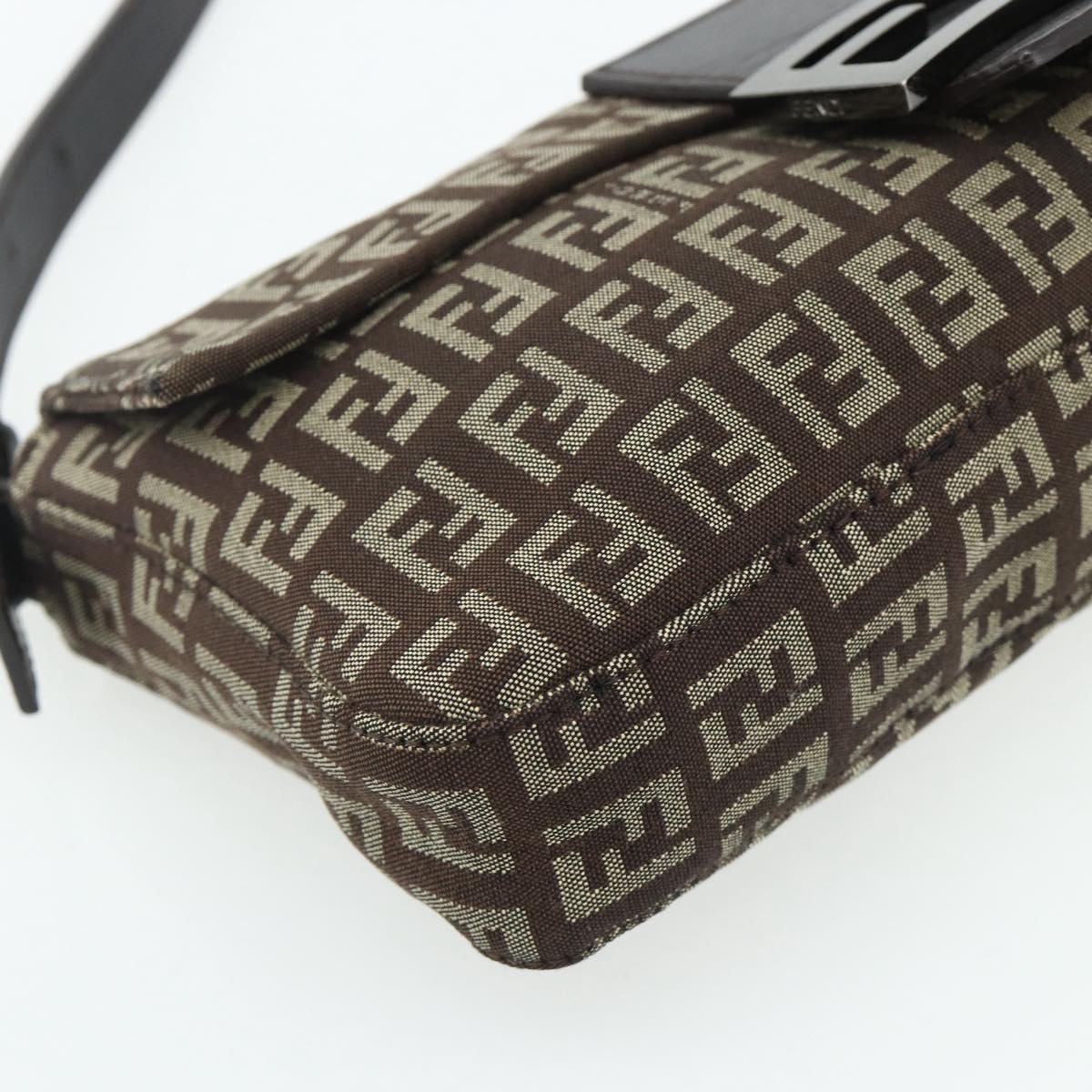 FENDI Zucchino Canvas Mamma Baguette Shoulder Bag Brown Silver Auth 179308A