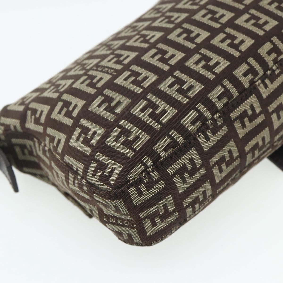 FENDI Zucchino Canvas Mamma Baguette Shoulder Bag Brown Silver Auth 179308A
