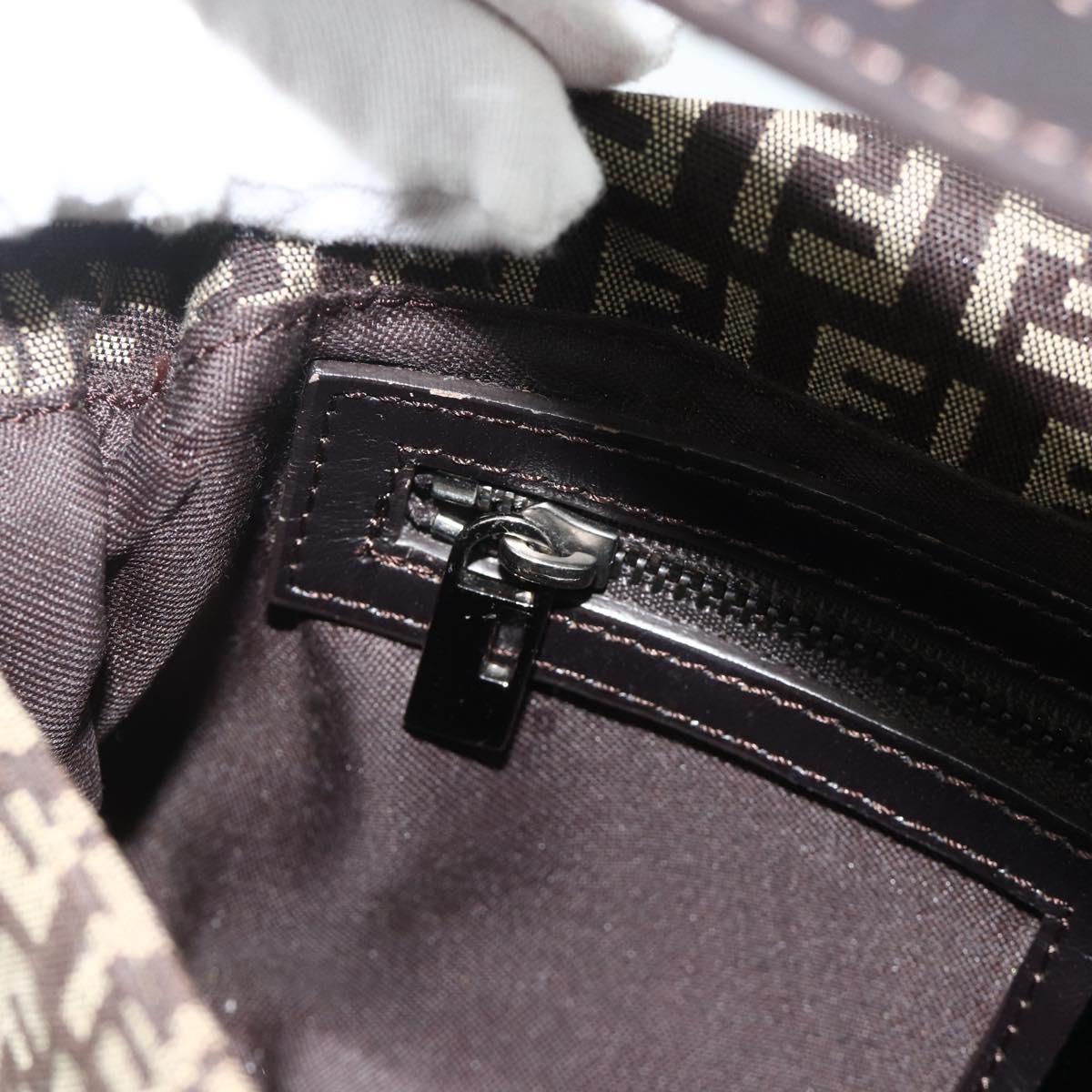 FENDI Zucchino Canvas Mamma Baguette Shoulder Bag Brown Silver Auth 179308A