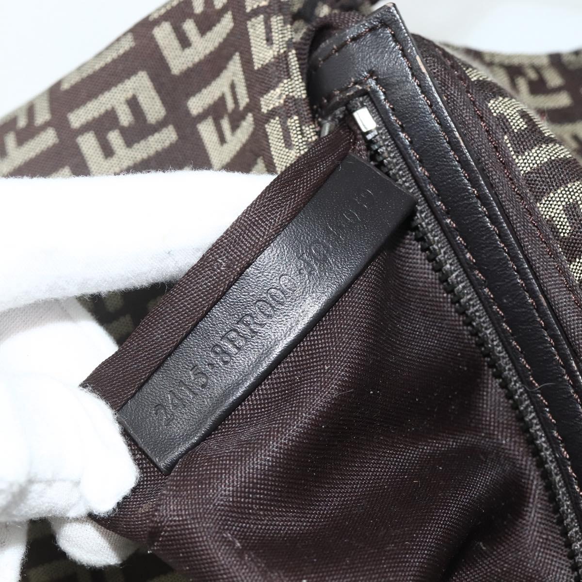 FENDI Zucchino Canvas Mamma Baguette Shoulder Bag Brown Silver Auth 179308A