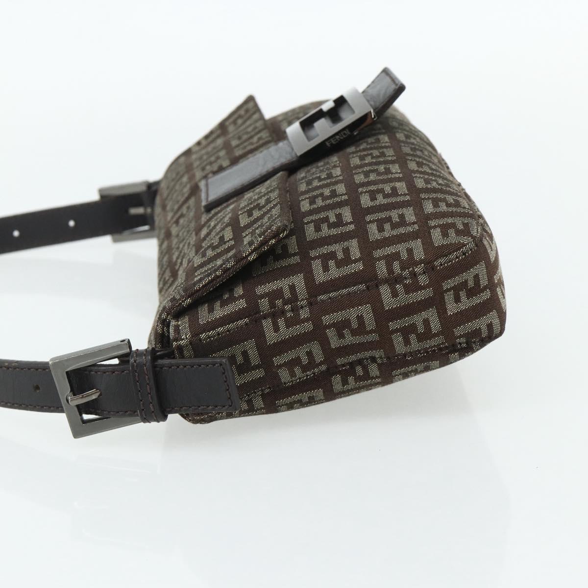 FENDI Zucchino Canvas Mamma Baguette Shoulder Bag Brown Silver Auth 179308A