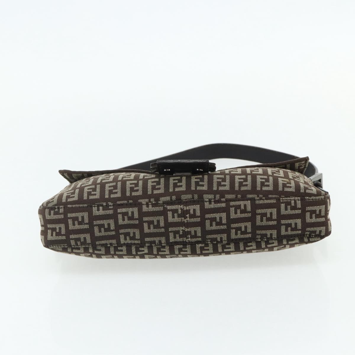 FENDI Zucchino Canvas Mamma Baguette Shoulder Bag Brown Silver Auth 179308A