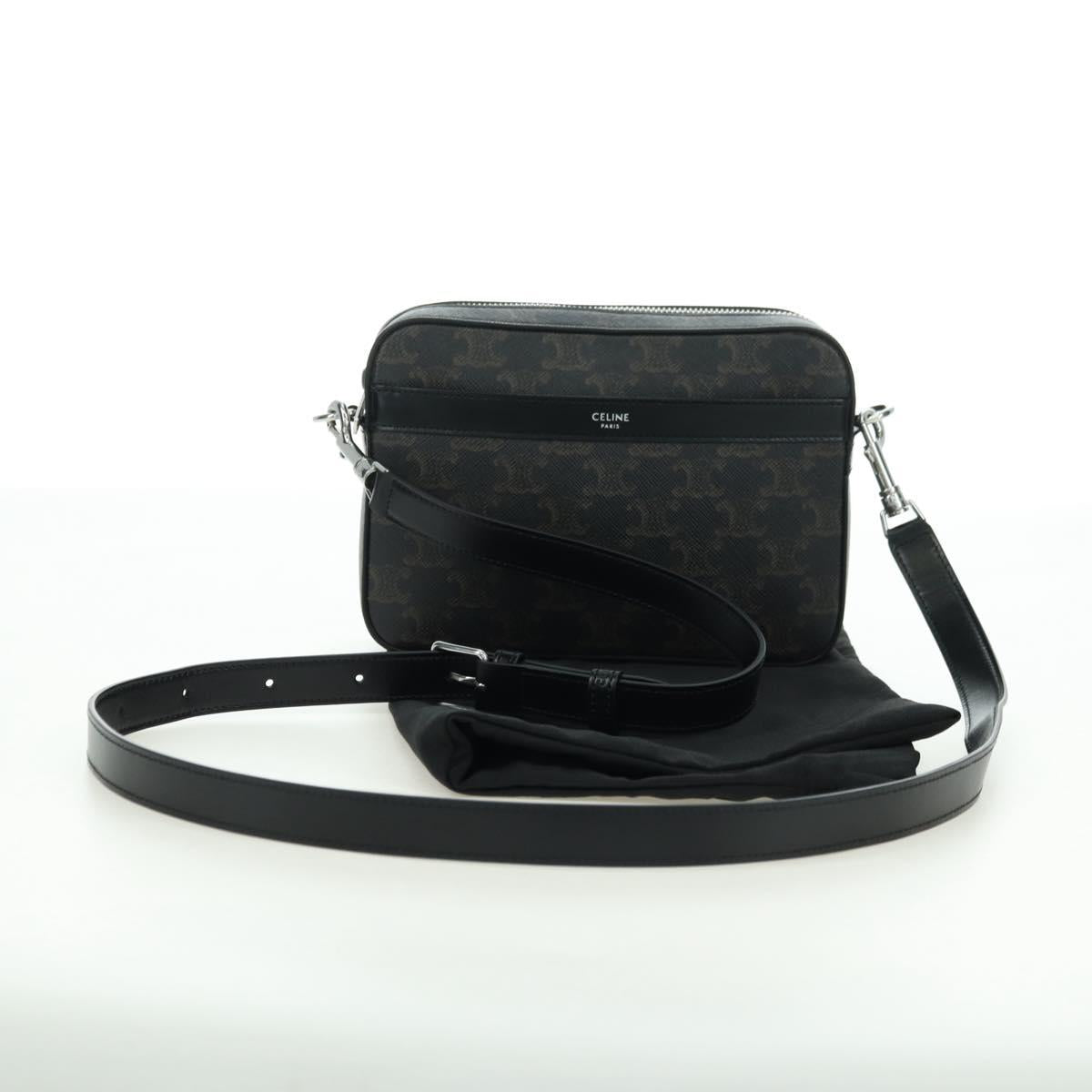 CELINE Triomphe Shoulder Bag PVC Leather Black Silver Auth 179311M