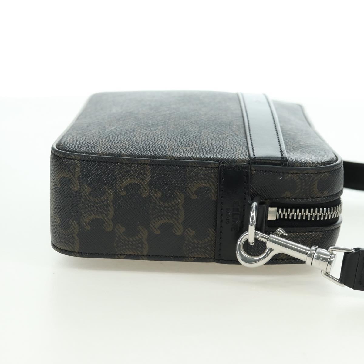 CELINE Triomphe Shoulder Bag PVC Leather Black Silver Auth 179311M