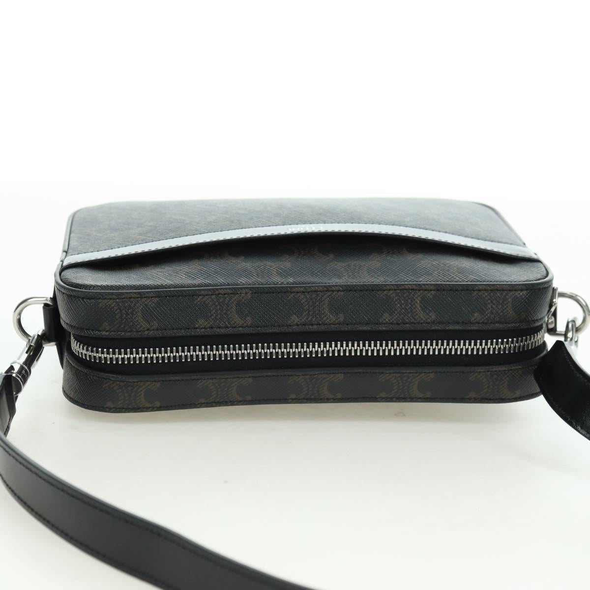 CELINE Triomphe Shoulder Bag PVC Leather Black Silver Auth 179311M