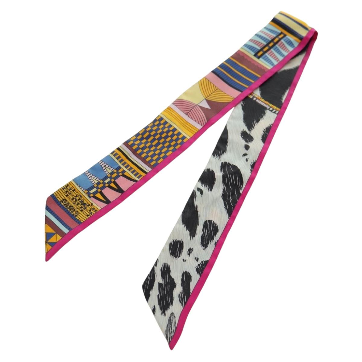 HERMES Twilly Scarf Silk ""PELAGES ET CAMOUFLAGE"" Multicolor Auth 179320M