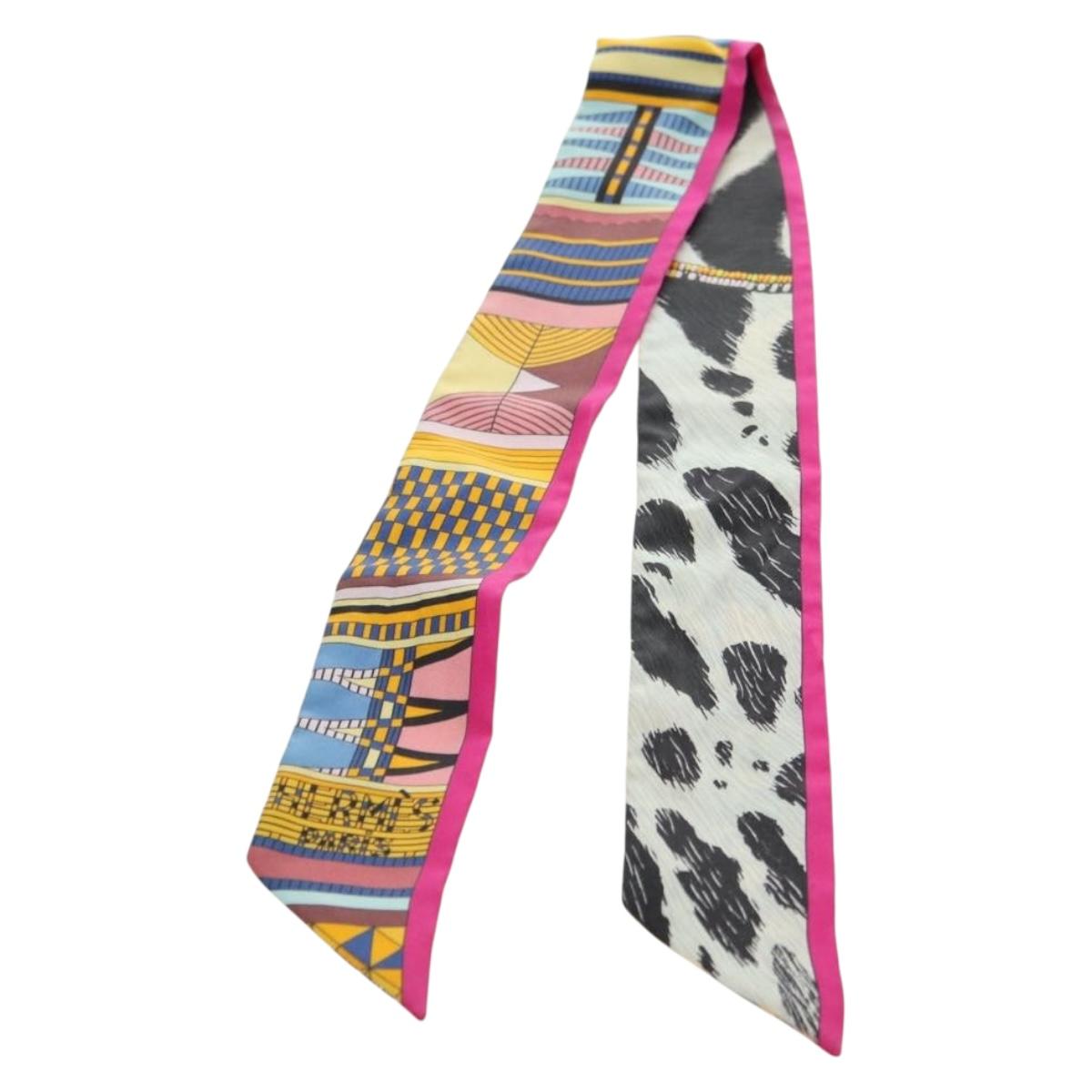 HERMES Twilly Scarf Silk ""PELAGES ET CAMOUFLAGE"" Multicolor Auth 179320M