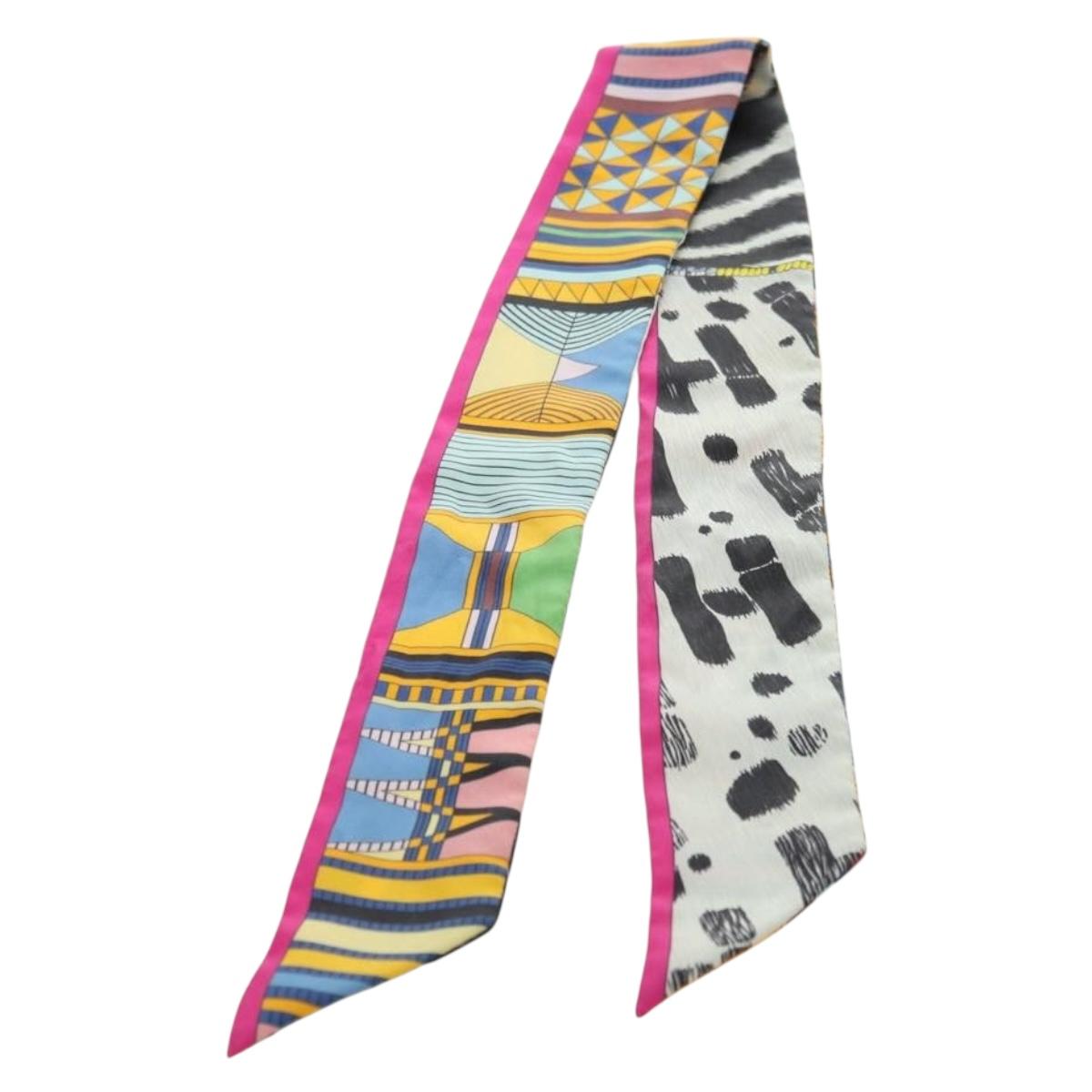 HERMES Twilly Scarf Silk ""PELAGES ET CAMOUFLAGE"" Multicolor Auth 179320M