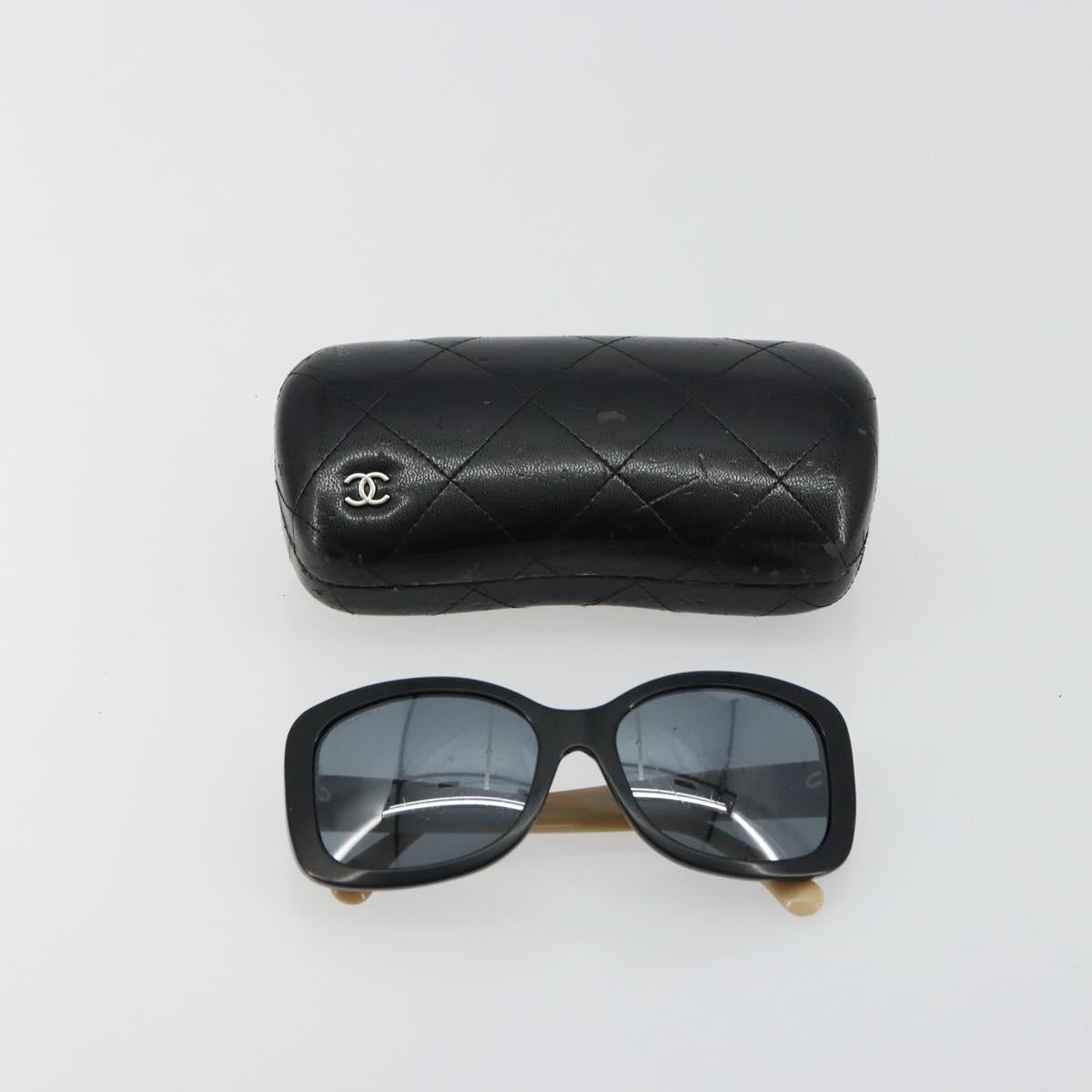CHANEL COCO Mark Sunglasses plastic Beige Black CC Auth 179322