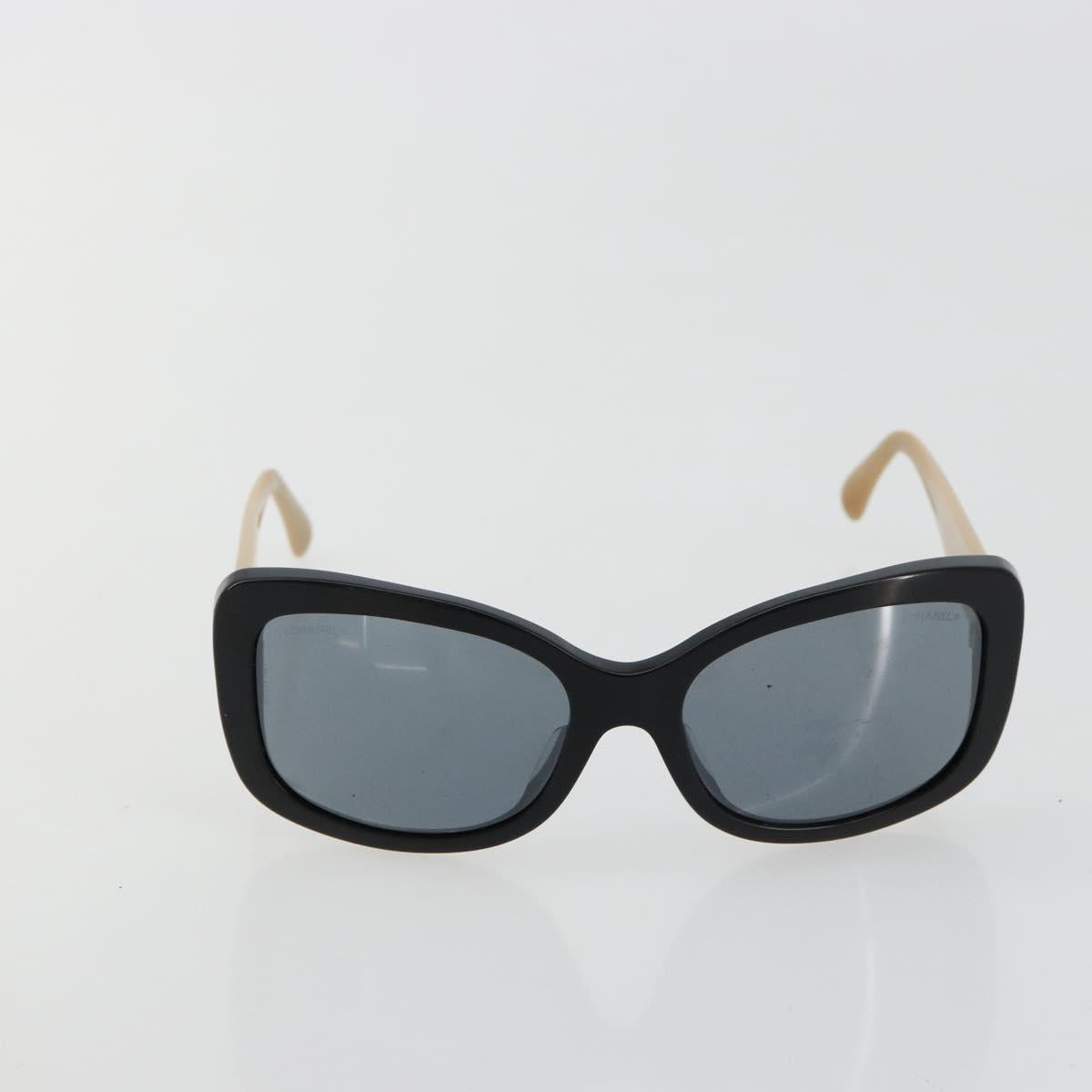 CHANEL COCO Mark Sunglasses plastic Beige Black CC Auth 179322
