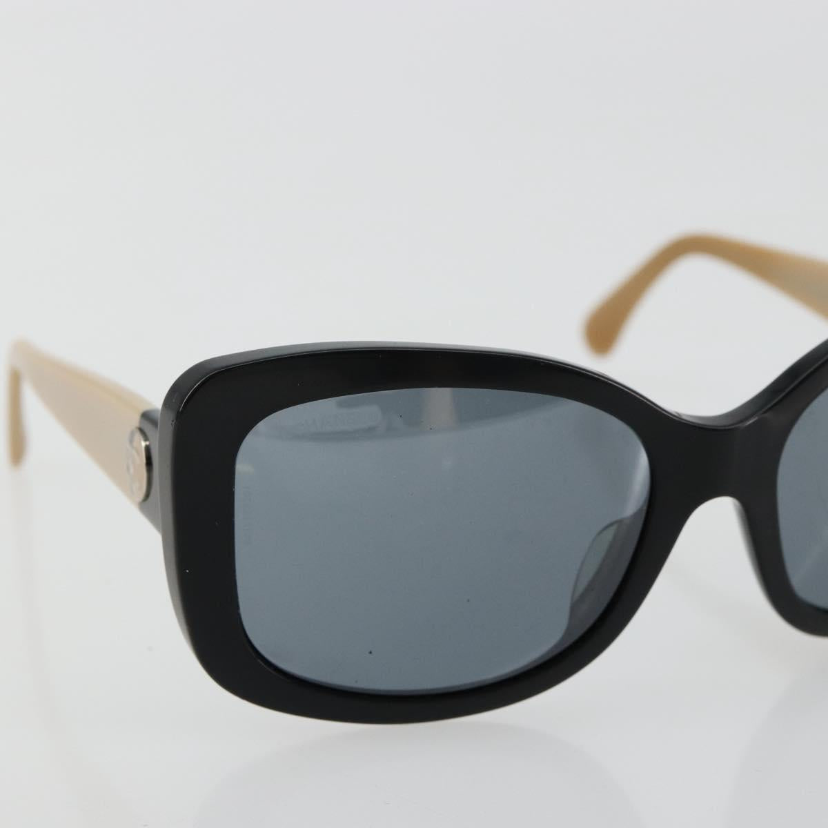 CHANEL COCO Mark Sunglasses plastic Beige Black CC Auth 179322