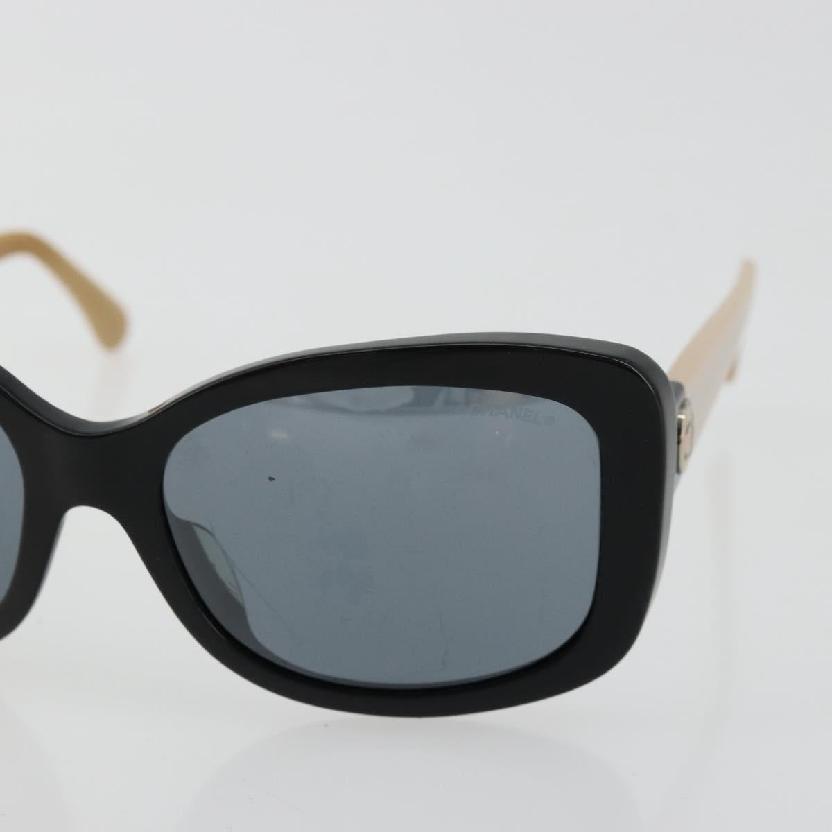 CHANEL COCO Mark Sunglasses plastic Beige Black CC Auth 179322