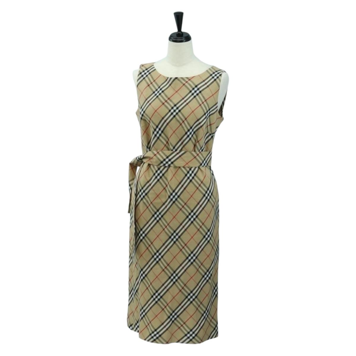 BURBERRY One Piece Nova Check Linen Rayon Beige Auth 179324A