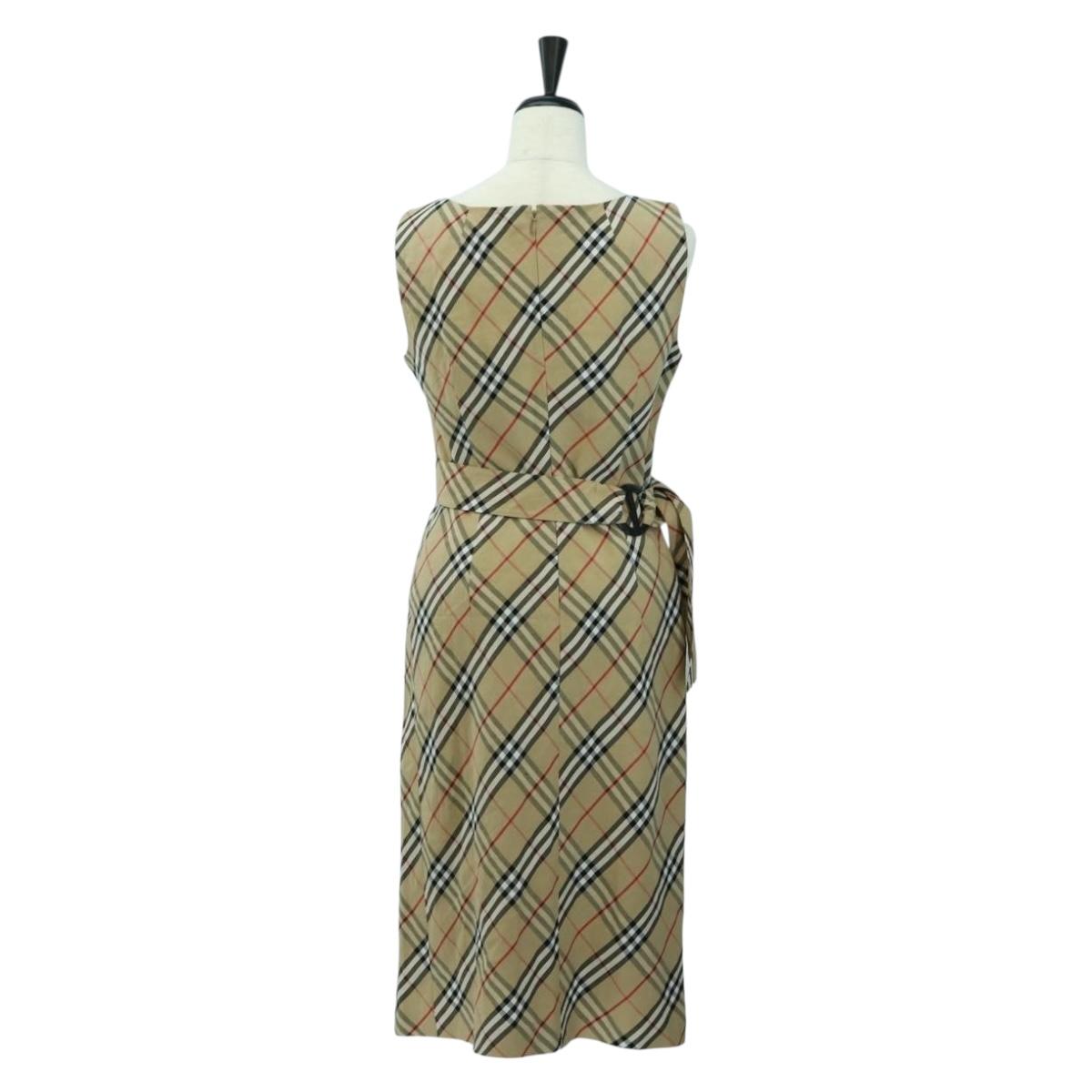 BURBERRY One Piece Nova Check Linen Rayon Beige Auth 179324A