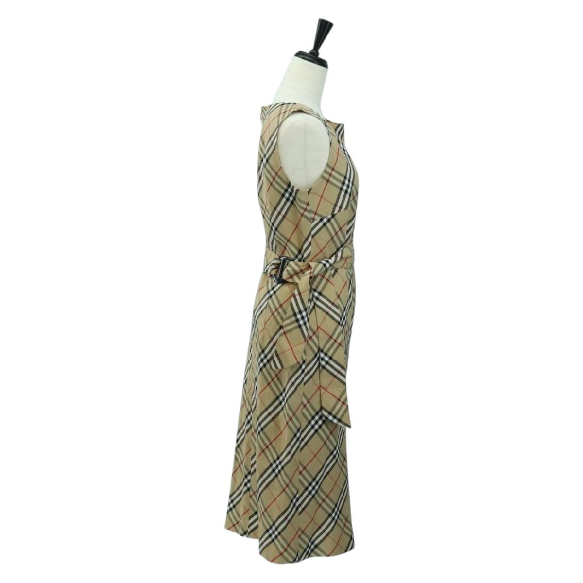 BURBERRY One Piece Nova Check Linen Rayon Beige Auth 179324A