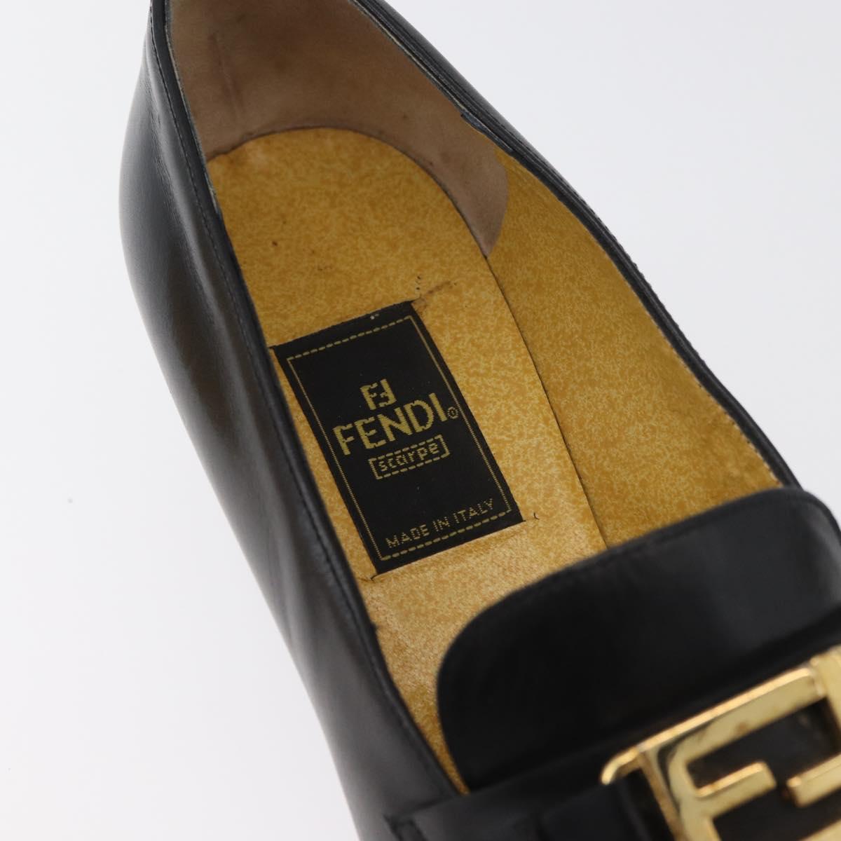 FENDI Loafers Leather 36 1/2 Black Auth 179329