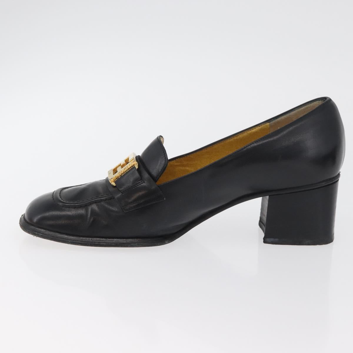 FENDI Loafers Leather 36 1/2 Black Auth 179329