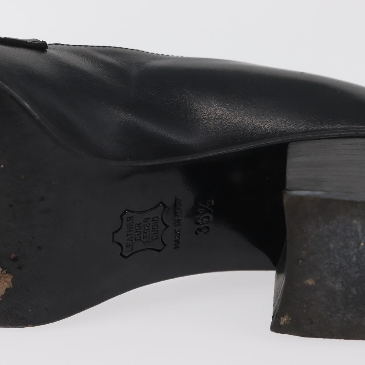 FENDI Loafers Leather 36 1/2 Black Auth 179329