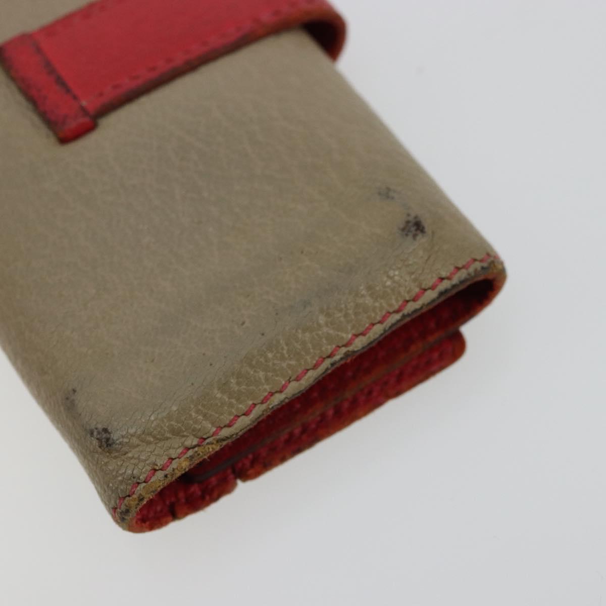 HERMES Baan Key Case Leather Beige Auth 179332