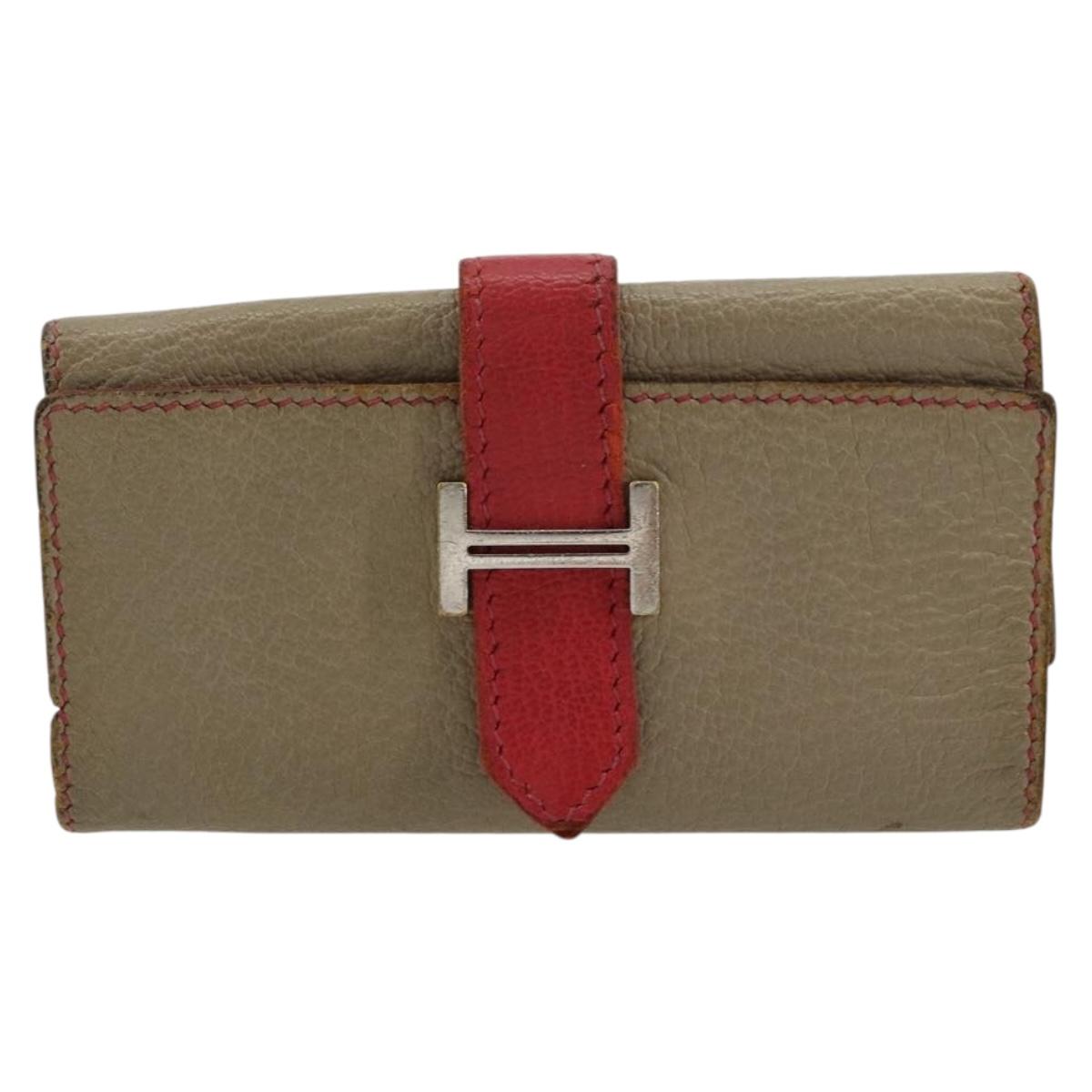 HERMES Baan Key Case Leather Beige Auth 179332