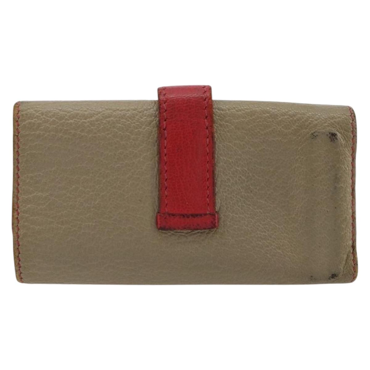 HERMES Baan Key Case Leather Beige Auth 179332