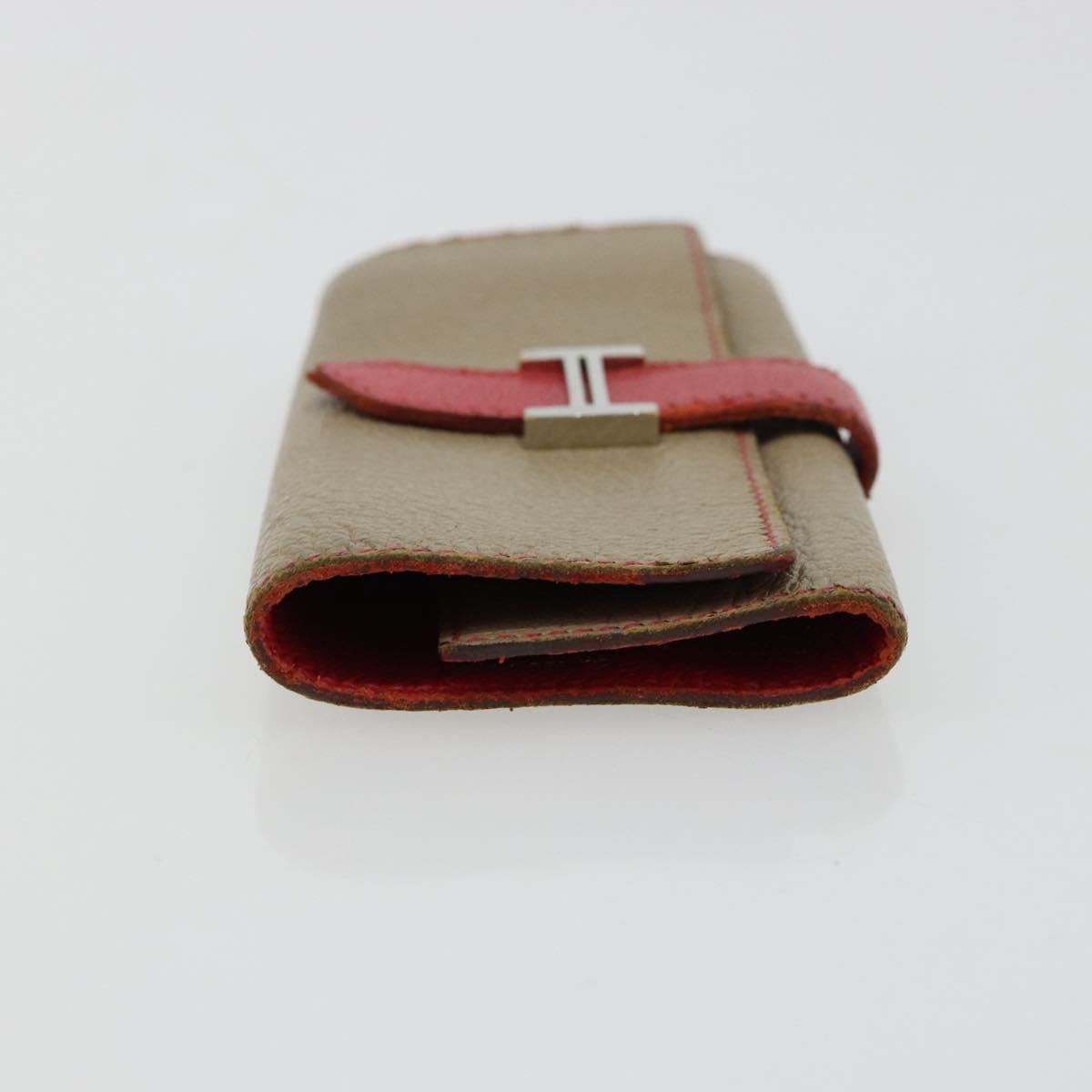 HERMES Baan Key Case Leather Beige Auth 179332