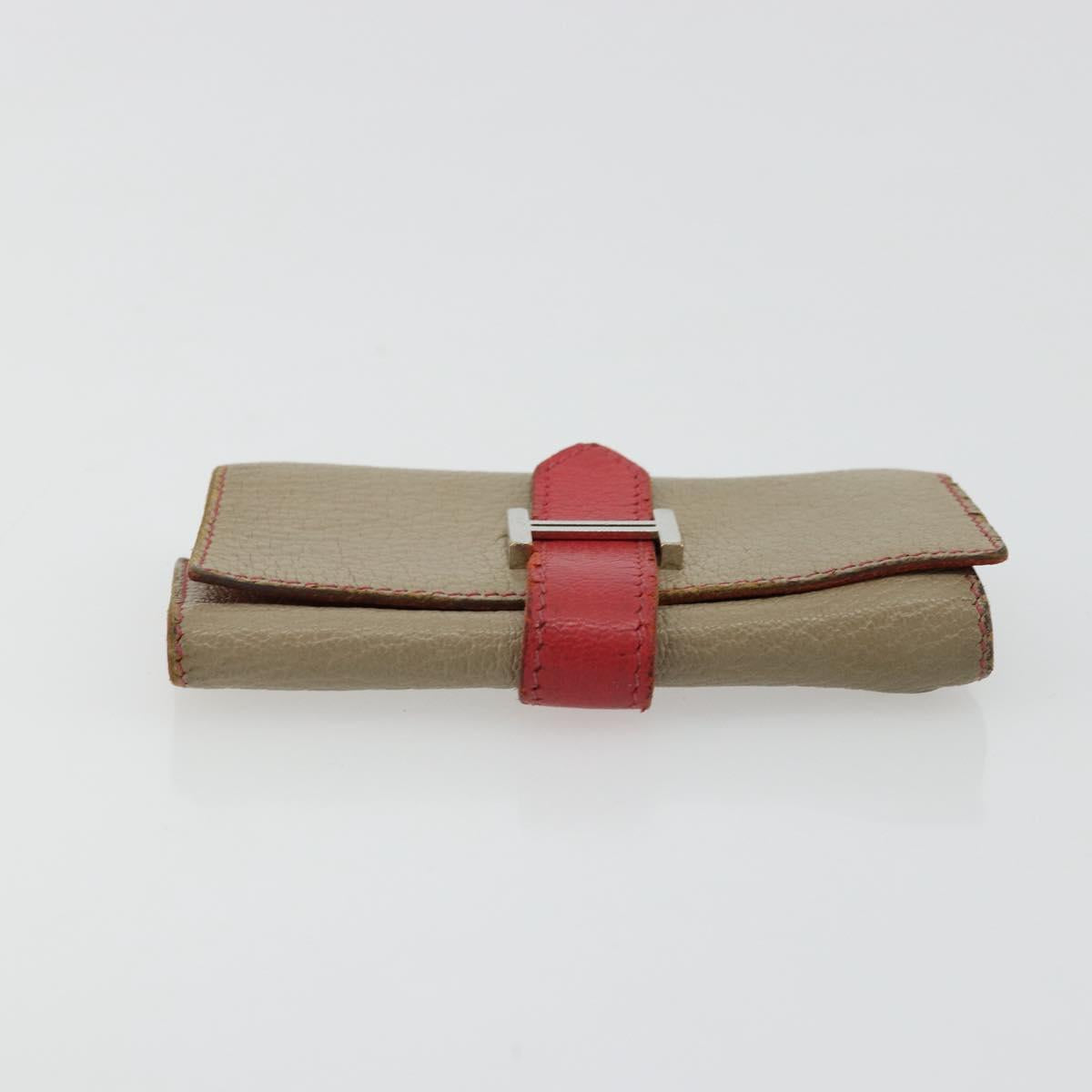 HERMES Baan Key Case Leather Beige Auth 179332