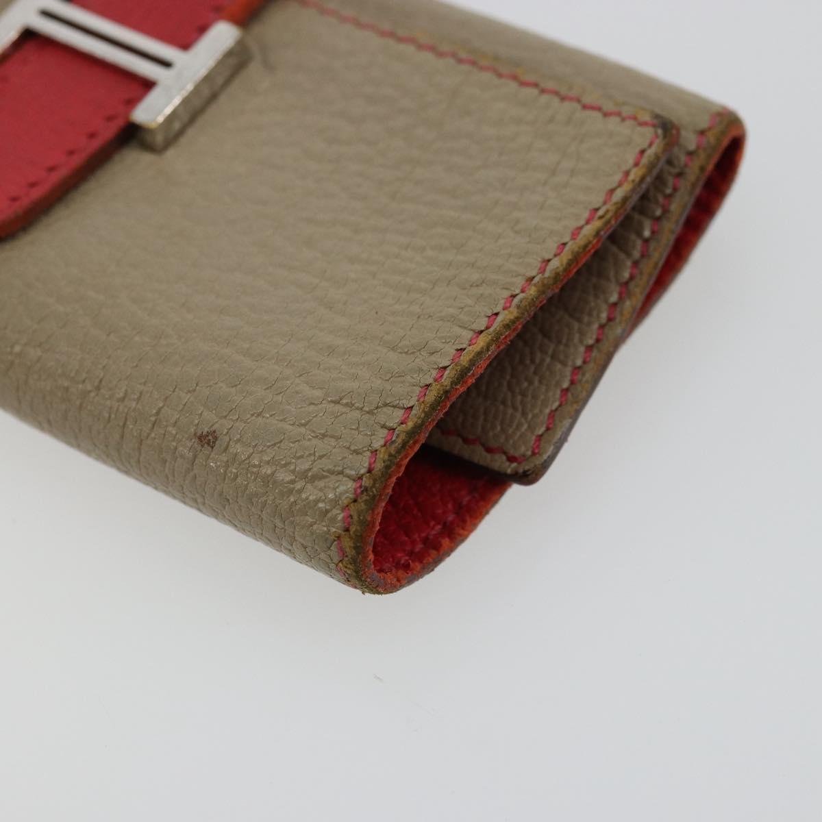 HERMES Baan Key Case Leather Beige Auth 179332