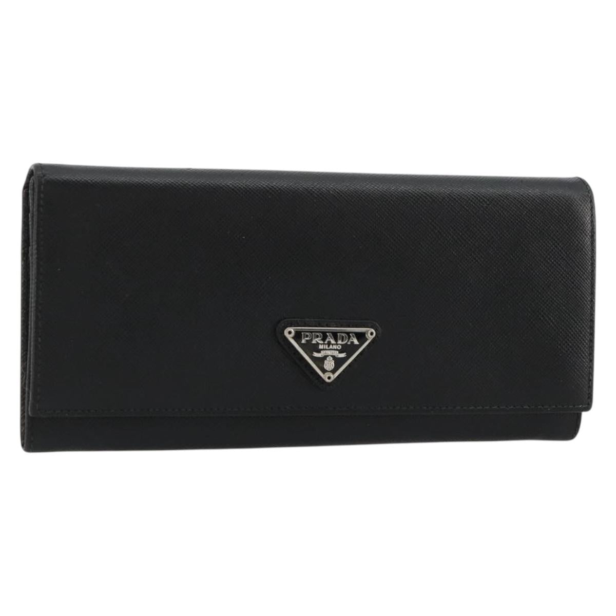 PRADA Long Wallet Safiano leather Black Silver Auth 179333A
