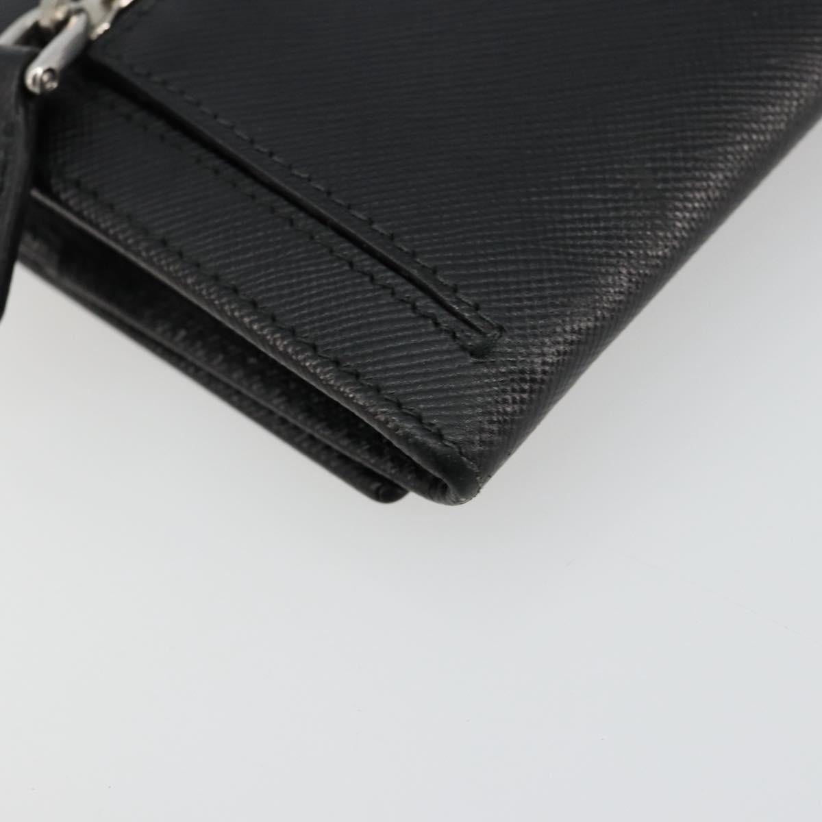PRADA Long Wallet Safiano leather Black Silver Auth 179333A