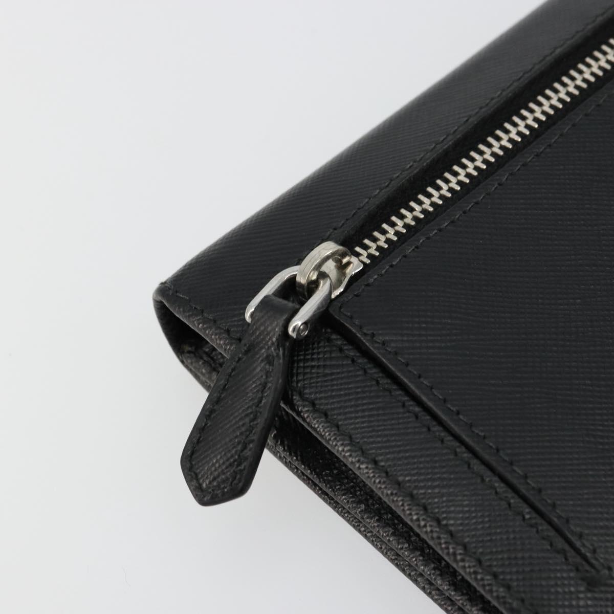 PRADA Long Wallet Safiano leather Black Silver Auth 179333A