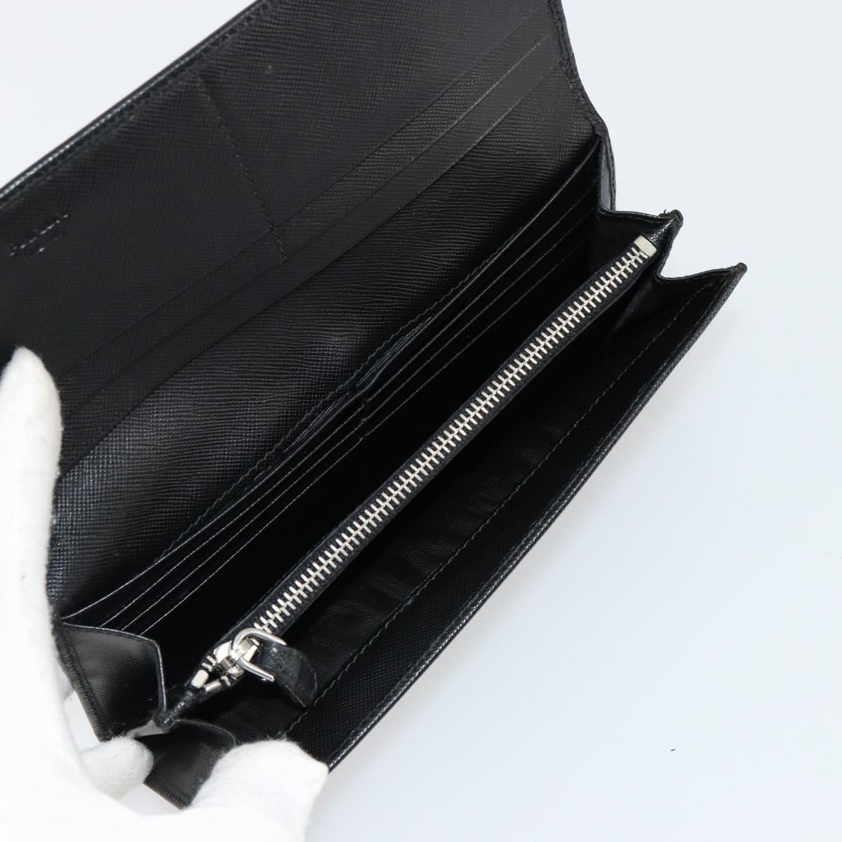 PRADA Long Wallet Safiano leather Black Silver Auth 179333A