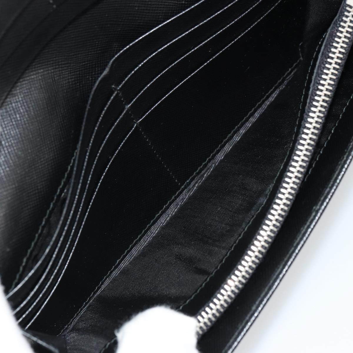 PRADA Long Wallet Safiano leather Black Silver Auth 179333A