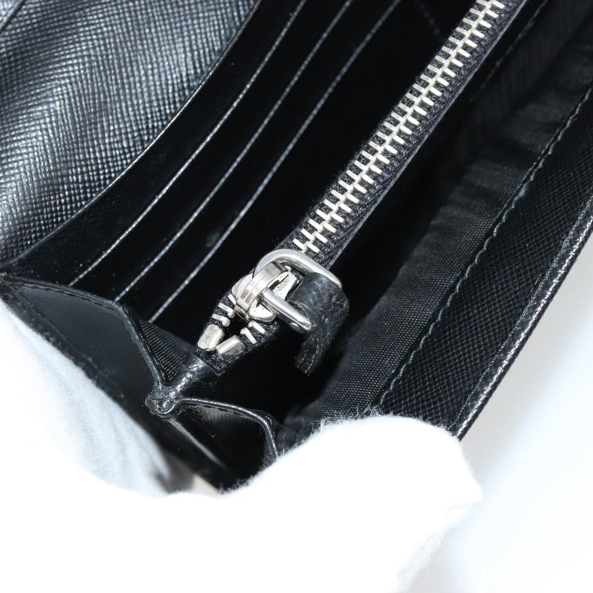 PRADA Long Wallet Safiano leather Black Silver Auth 179333A